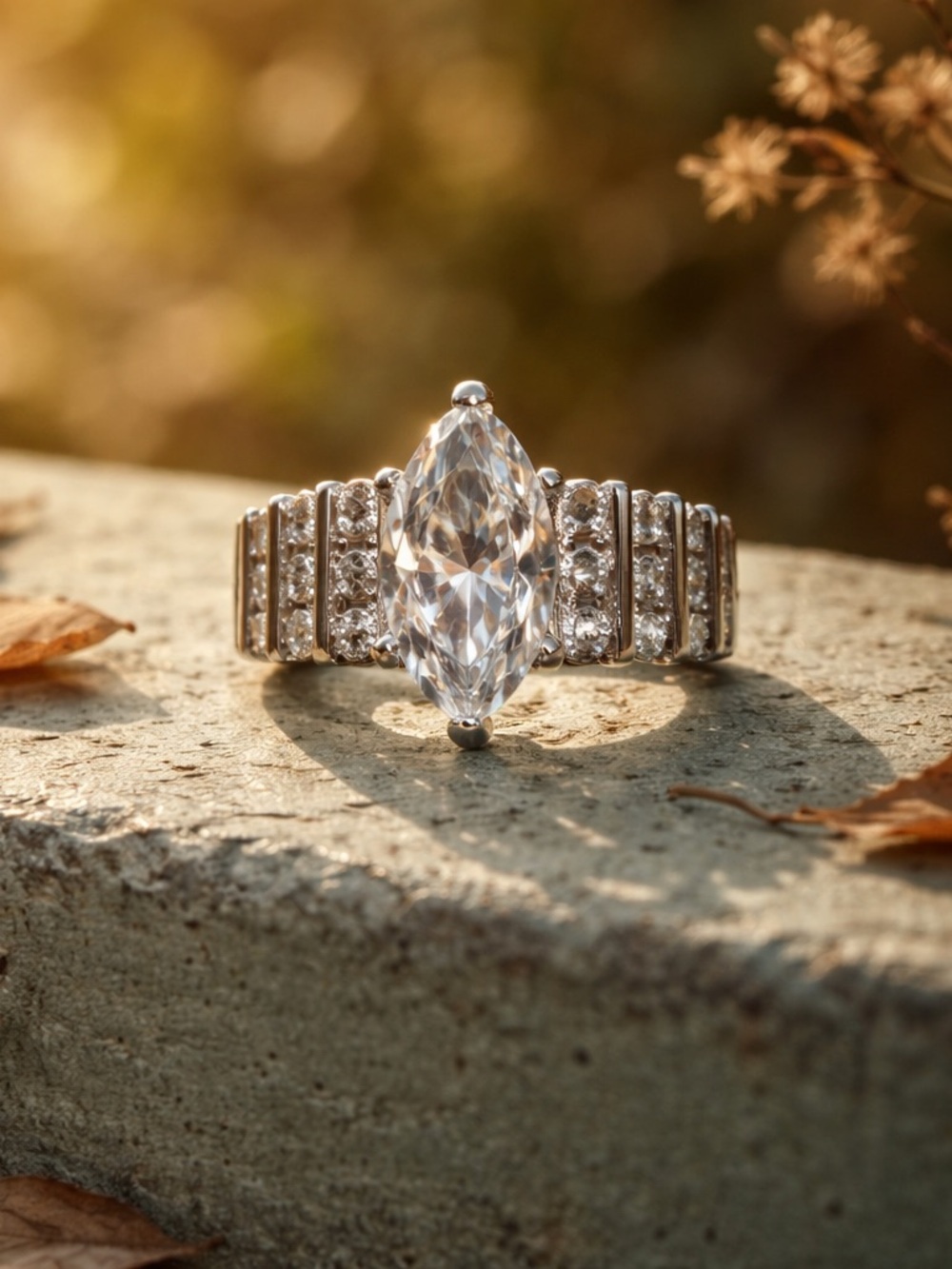 Marquise-Cut 2 Carat Cocktail Engagement Ring Size 7 New